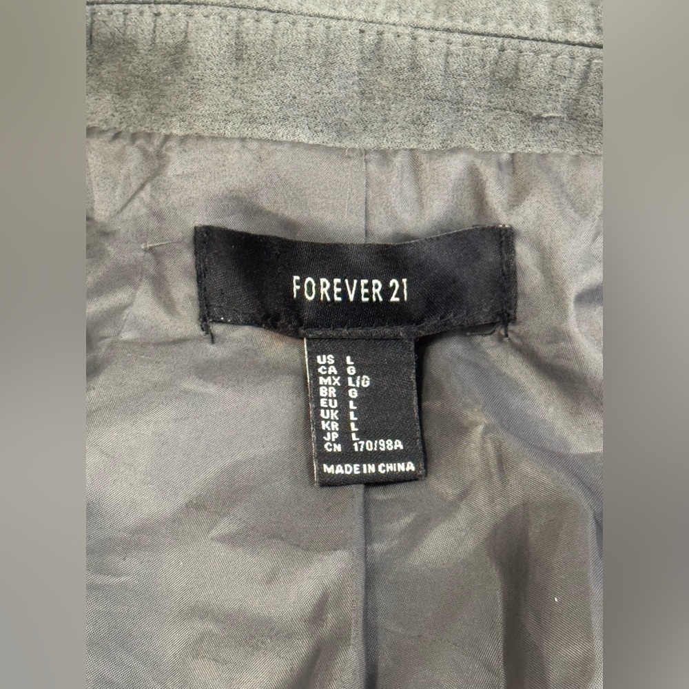 Forever 21 Olive Gray Faux Suede Moto Biker Jacket Large Zip Up - Picture 4 of 6